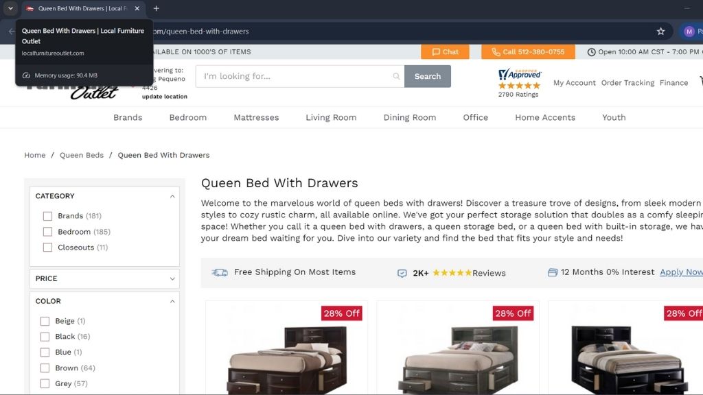 Sample Product Page title from Local Furniture Outlet - Link Genius